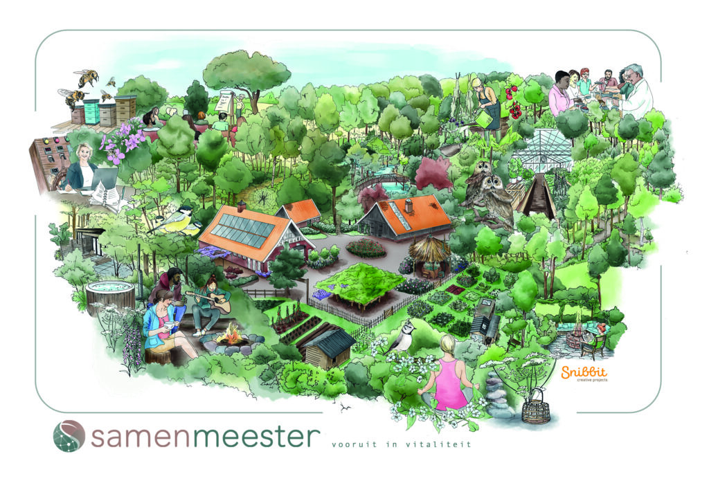 Inge Meester van SamenMeester droomt van een plek waar zij samen kan werken met diverse professionals en specialisten die de visie en werkwijze van SamenMeester ondersteunen. Heeft een holistische benadering waarbij werkomgeving, voeding, een vitaal lichaam en mindset de rode draad zijn. alle elementen van deze droom vloeien samen in 1 beeld waarin natuur, bewustzijn, ontspanning en leren centraal staan